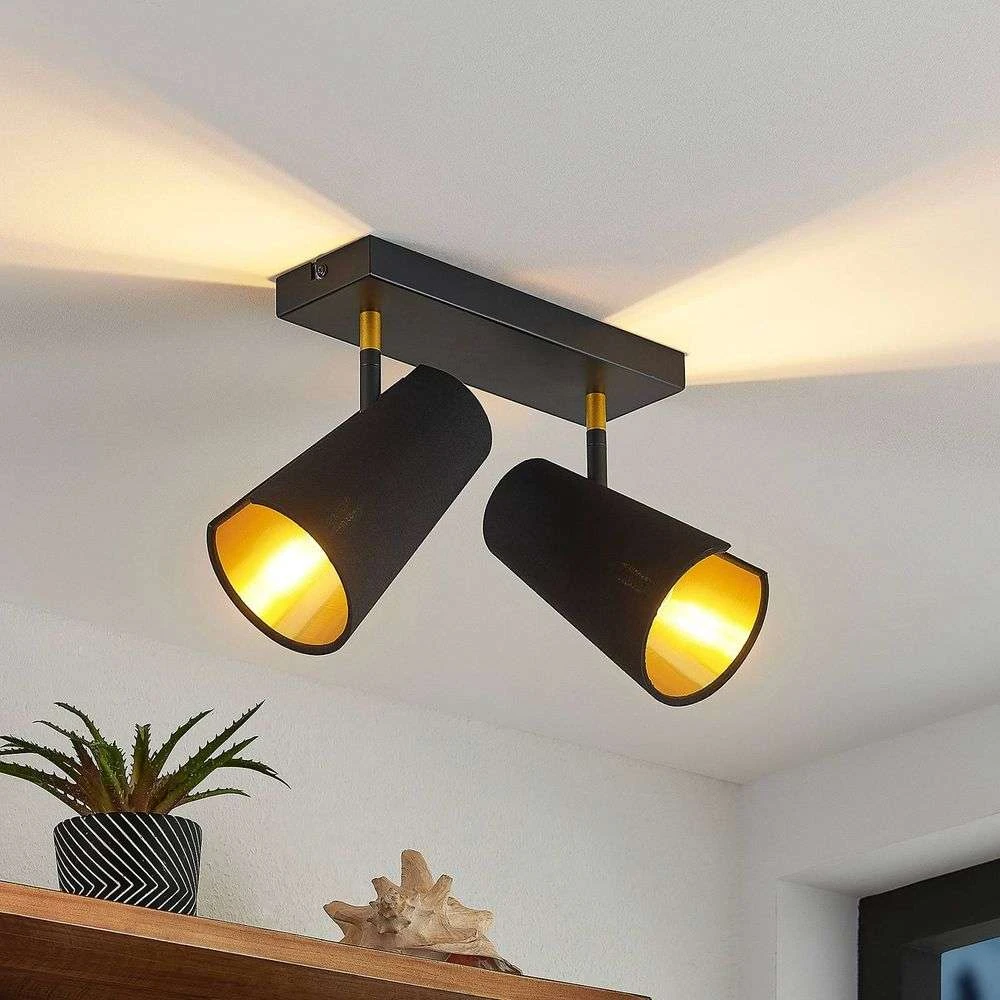 Zylindro 2 Plafondlamp Black/Gold - Lindby - Koop Online - Image 3