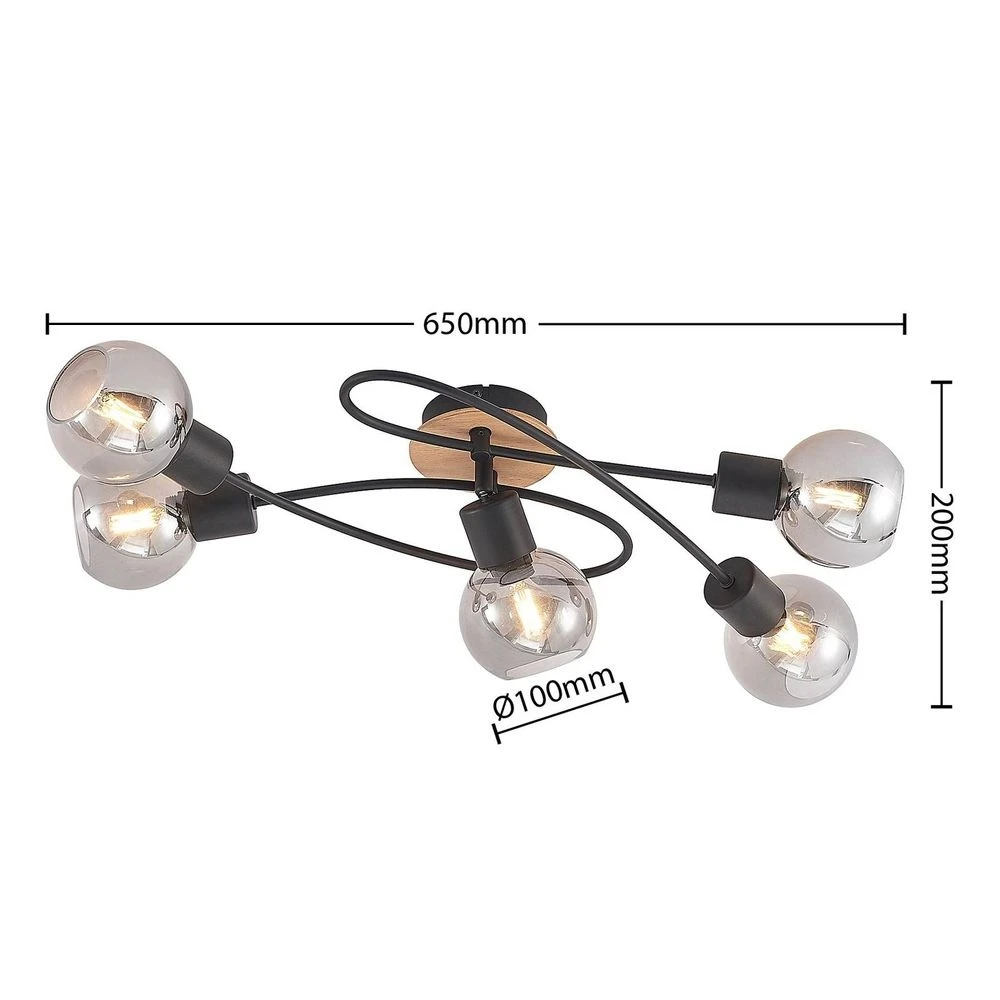 Eridia 5 Plafondlamp Black/Wood - Lindby - Koop Online - Image 2