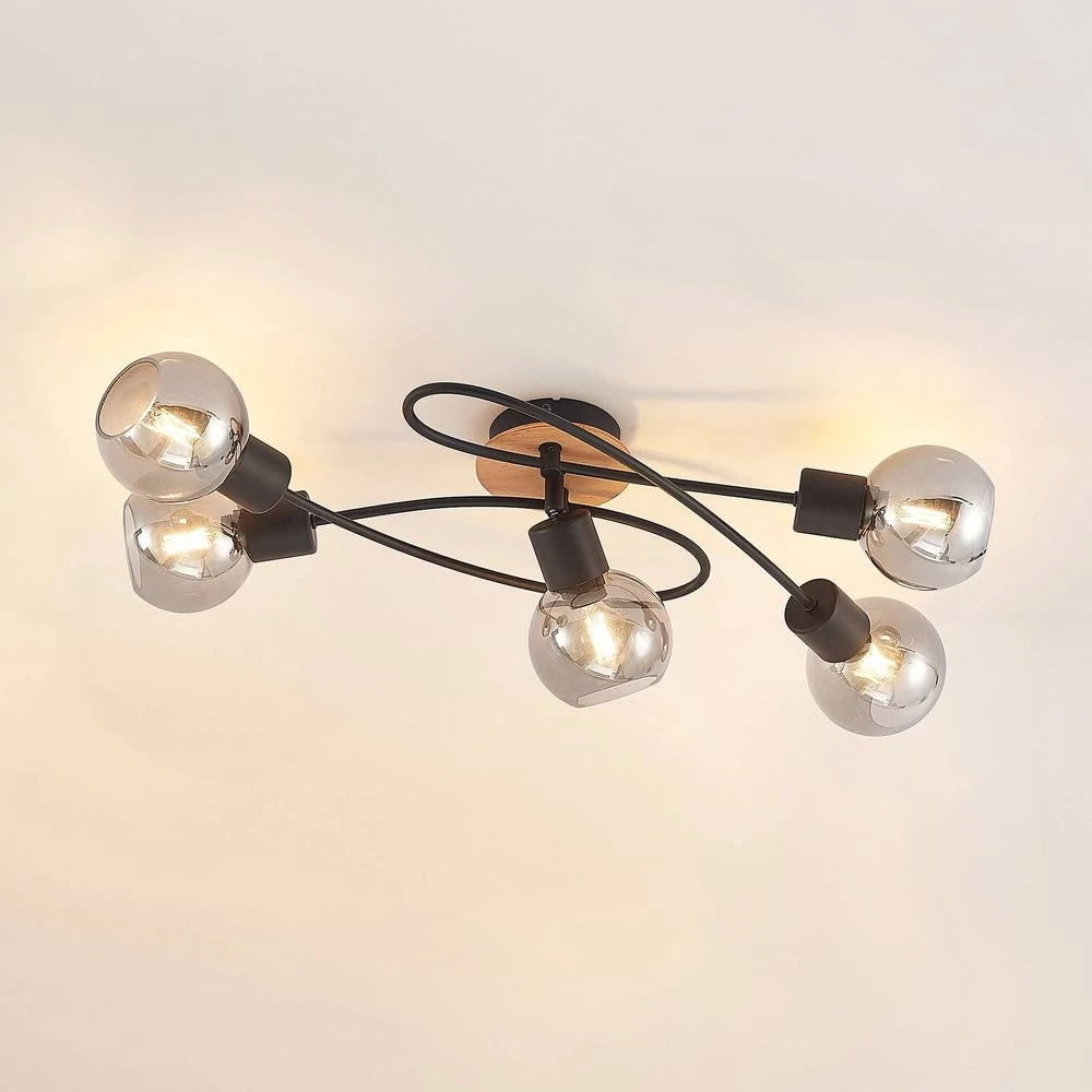 Eridia 5 Plafondlamp Black/Wood - Lindby - Koop Online - Image 3